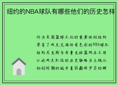 纽约的NBA球队有哪些他们的历史怎样